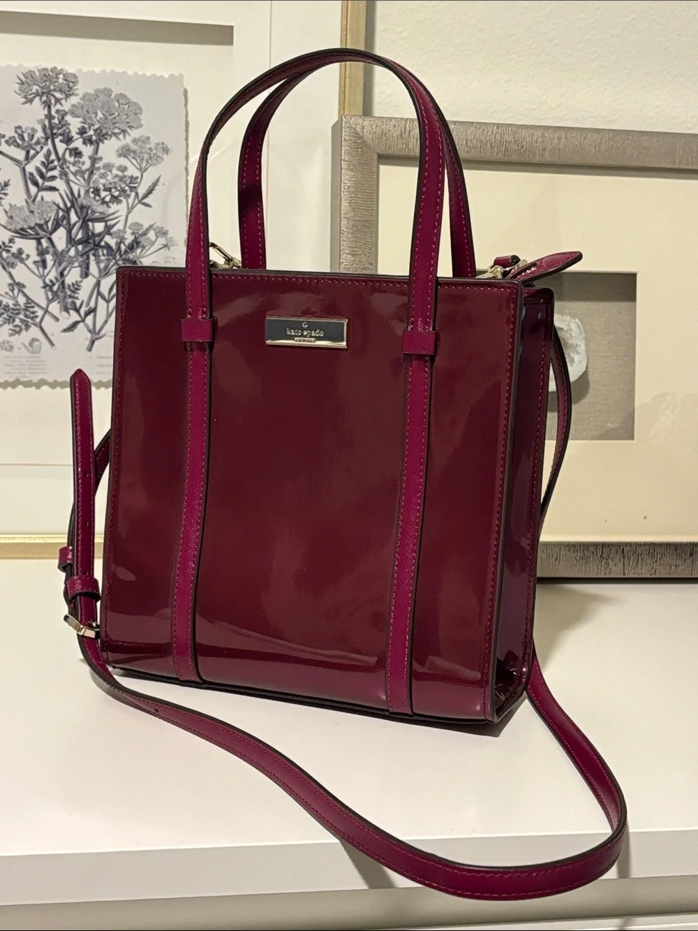 Kate Spade Kenzie Small Crossbody Tote Bag in Patent Dark Raspberry Purple